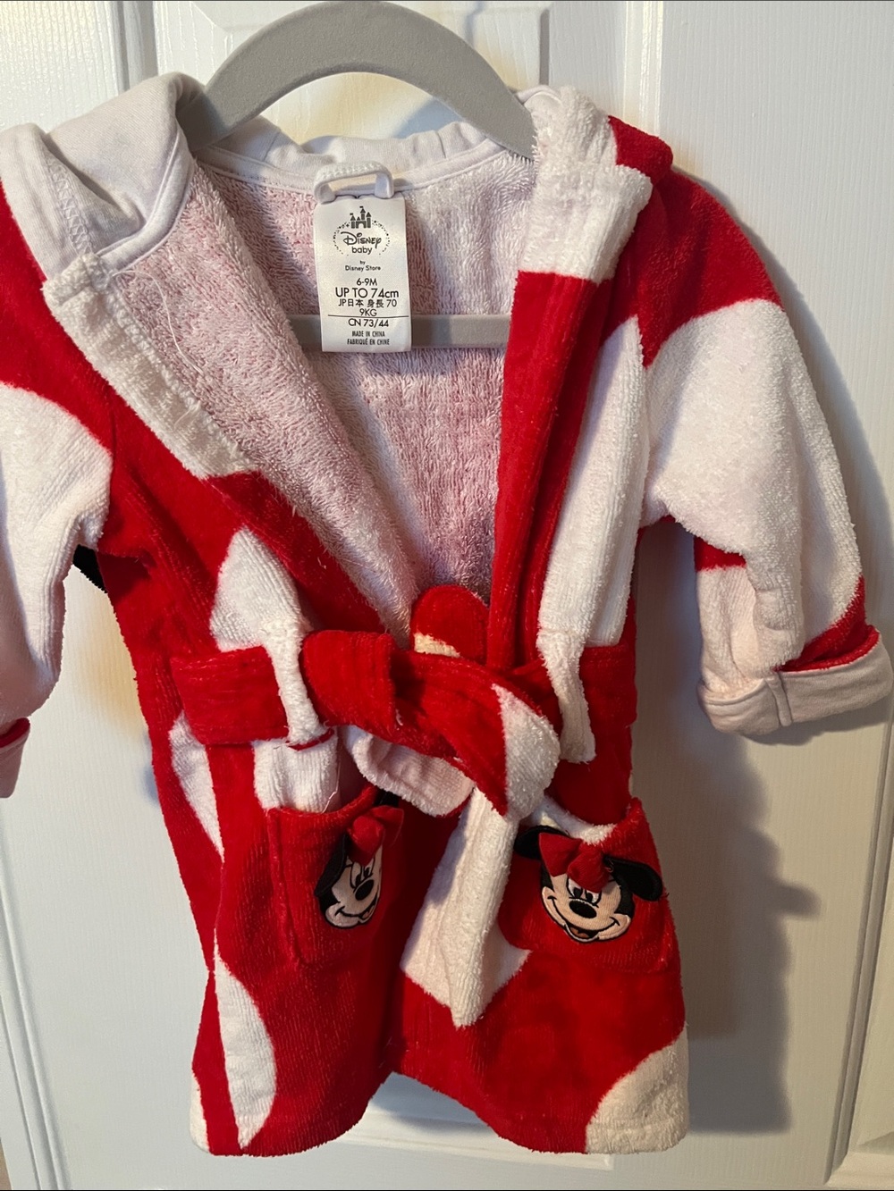 Disney Red & White Minnie Mouse Plush Hooded Kids Robe with Pockets